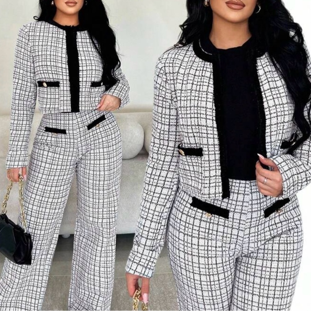 Minimalist Elegant Vintage black&white plaid Jacket! - Picture 5 of 7